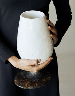 Maggie Wells, Ceramic Sculpture with Black & White Glaze