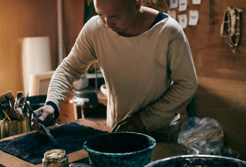 SYOTATSU MIXES LOCAL SOIL INTO TRADITIONAL PAINTING MATERIALS SUCH AS INDIGO