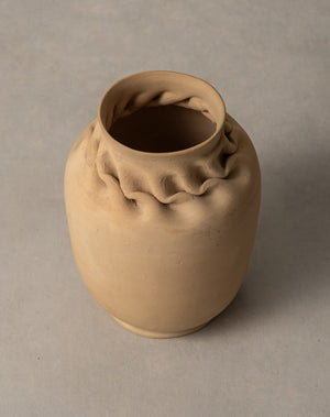 George E. Ohr, Large Buff Bisque Vase with In-Body Twist, circa 1898-1910 (GOEA02)