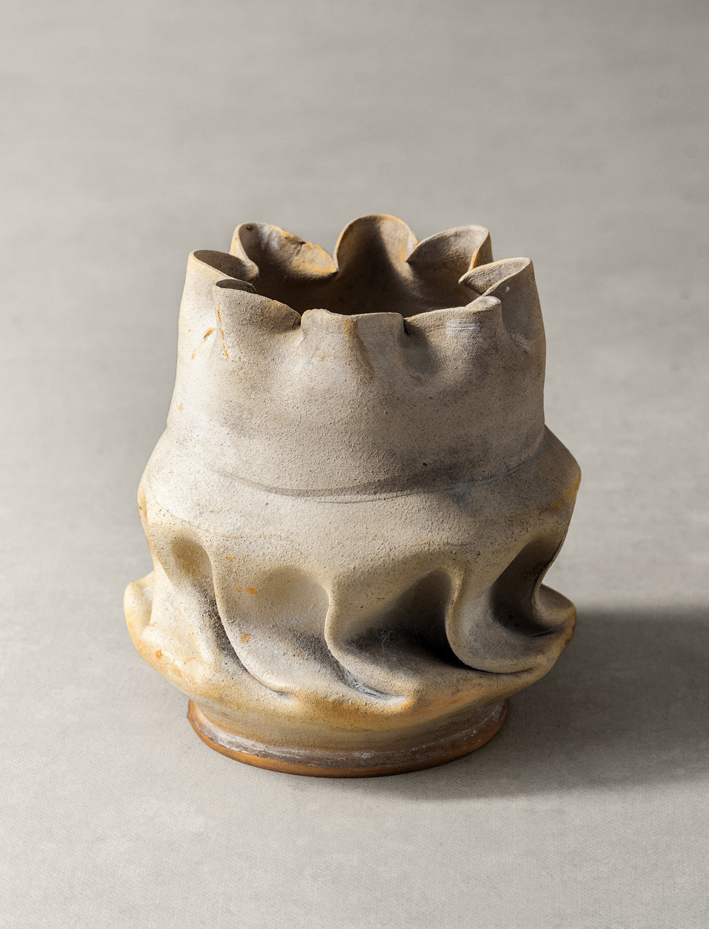 George E. Ohr, Buff Bisque Vase with In-Body Twist, Circa 1898-1910 (GOFM03)